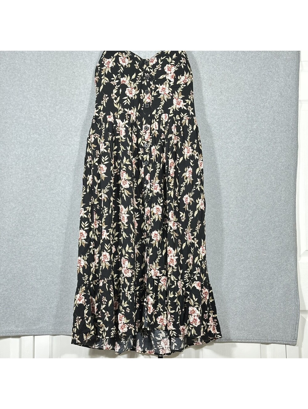 B.O.G Collective Women’s L Black Floral Spaghetti Strap Maxi Dress Boho Tiered
